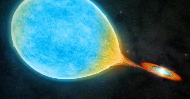 An artist&#039;s illustration shows a white dwarf and larger, sun-like star forming a &quot;cataclysmic&quot; binary system. (Reuters Photo)