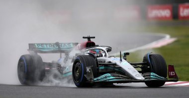 British Formula One driver George Russell of Mercedes-AMG Petronas steers his car during the second practice session of the Japanese Formula One Grand Prix, Suzuka, Japan, Oct. 7, 2022. (EPA Photo)