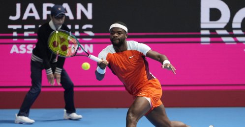 Frances Tiafoe of the United States in action against Miomir Kecmanovic of Serbia during the quarterfinals match of the Japan Open tennis tournament. Tokyo, Japan, Oct. 07 2022. (EPA Photo)