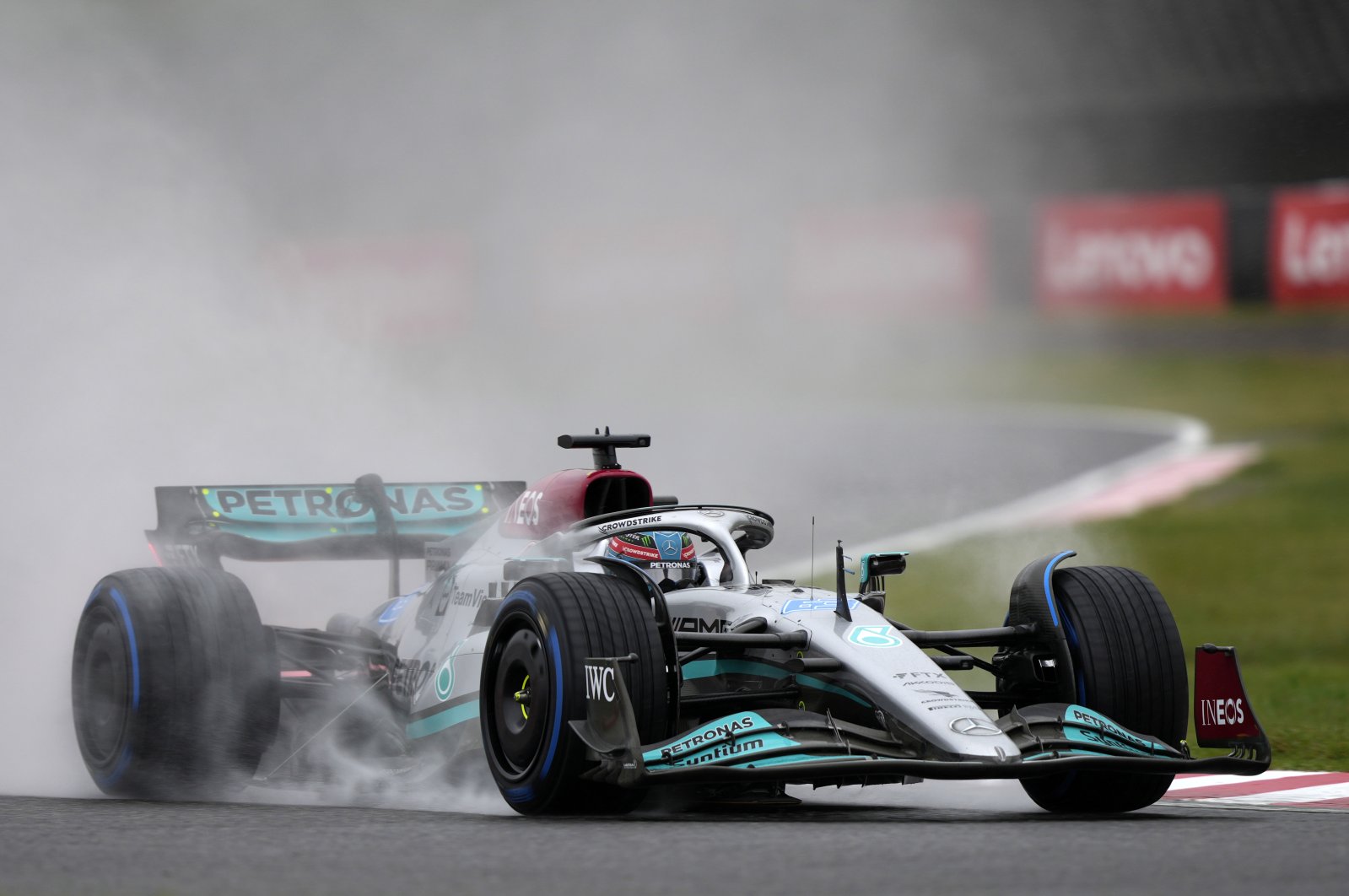 British Formula One driver George Russell of Mercedes-AMG Petronas steers his car during the second practice session of the Japanese Formula One Grand Prix, Suzuka, Japan, Oct. 7, 2022. (EPA Photo)