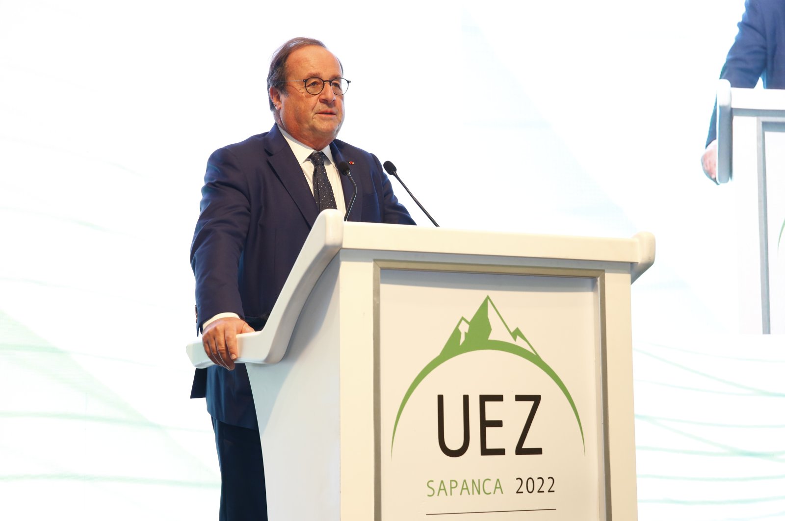 Former French President Francois Hollande speaks at the Uludağ Economy Summit in Sakarya, Türkiye, Oct. 8, 2022. (DHA Photo)