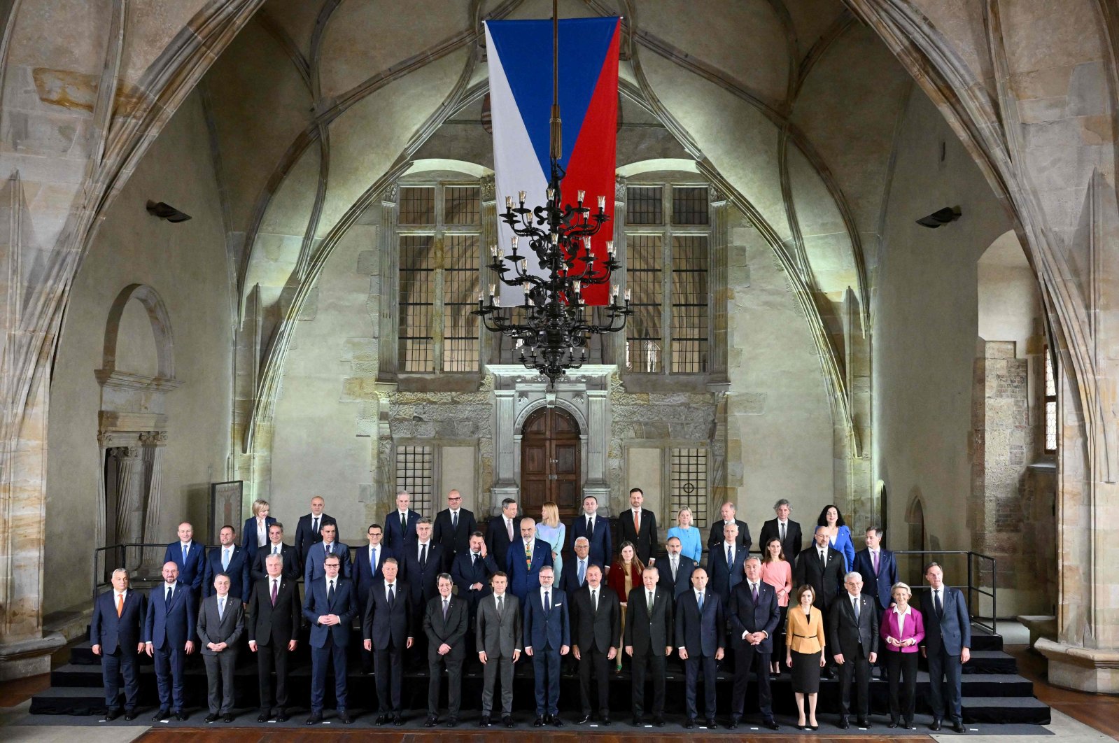 Participants pose for a family photo as they attend the European Political Community summit in Prague, Czech Republic, Oct. 6, 2022. (AFP Photo)
