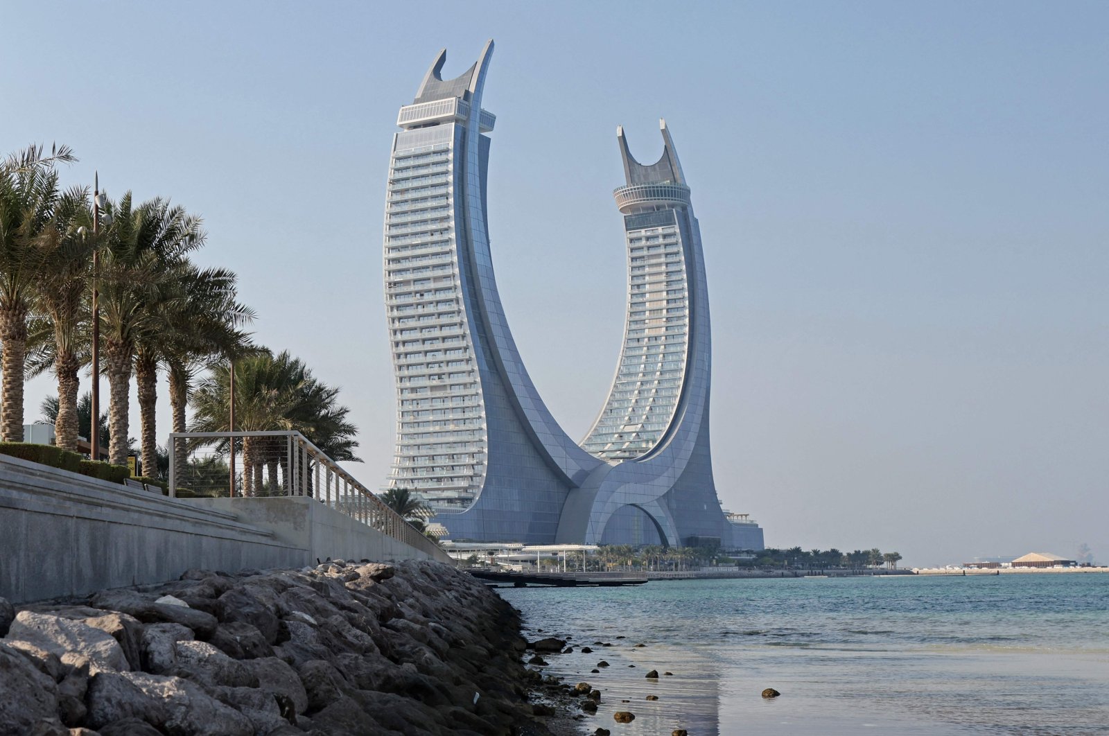 A general view of the Katara Towers in the Qatari coastal city of Lusail, ahead of the Qatar 2022 FIFA World Cup, Oct. 1, 2022. (AFP Photo)