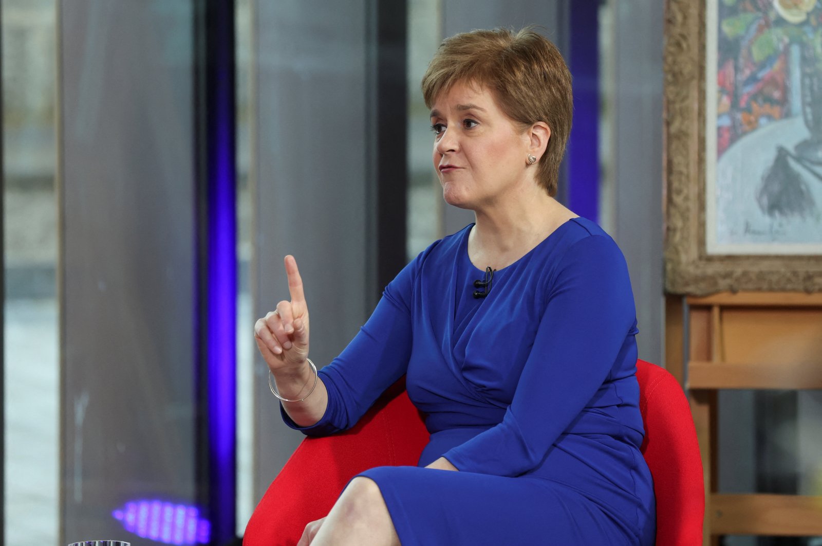 Scotland’s First Minister and Scottish National Party (SNP) Leader Nicola Sturgeon appears on the Sunday with Laura Kuenssberg show, at the Aberdeen Art Gallery, in Aberdeen, Scotland, Britain, Oct. 9, 2022. (Reuters Photo)