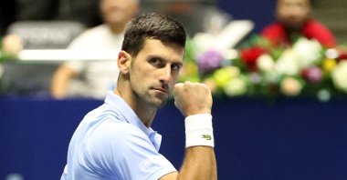 Serbia&#039;s Novak Djokovic reacts during the men&#039;s singles final against Greece&#039;s Stefanos Tsitsipas at the National Tennis Center, Astana, Kazakhstan, Oct. 9, 2022 (Reuters Photo)