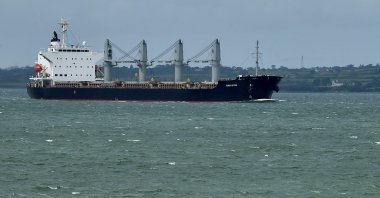 The Panama-flagged bulk carrier ship Navi Star arrives at Foynes Port to deliver 33,000 tons of Ukrainian corn to Ireland after departing from Odessa following the formation of the Black Sea grain initiative, in Foynes, Ireland, Aug. 20, 2022. (Reuters Photo)