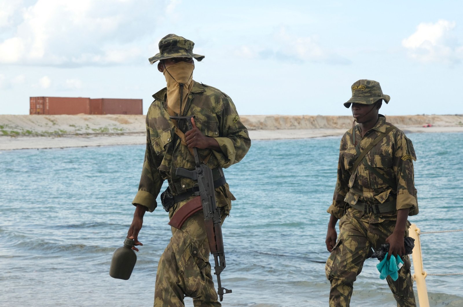 Mozambican marines are seen on the docks of the Total LNG gas plant, Afungi, Cabo Delgado province, Mozambique, Sept. 29, 2022. (AFP Photo)