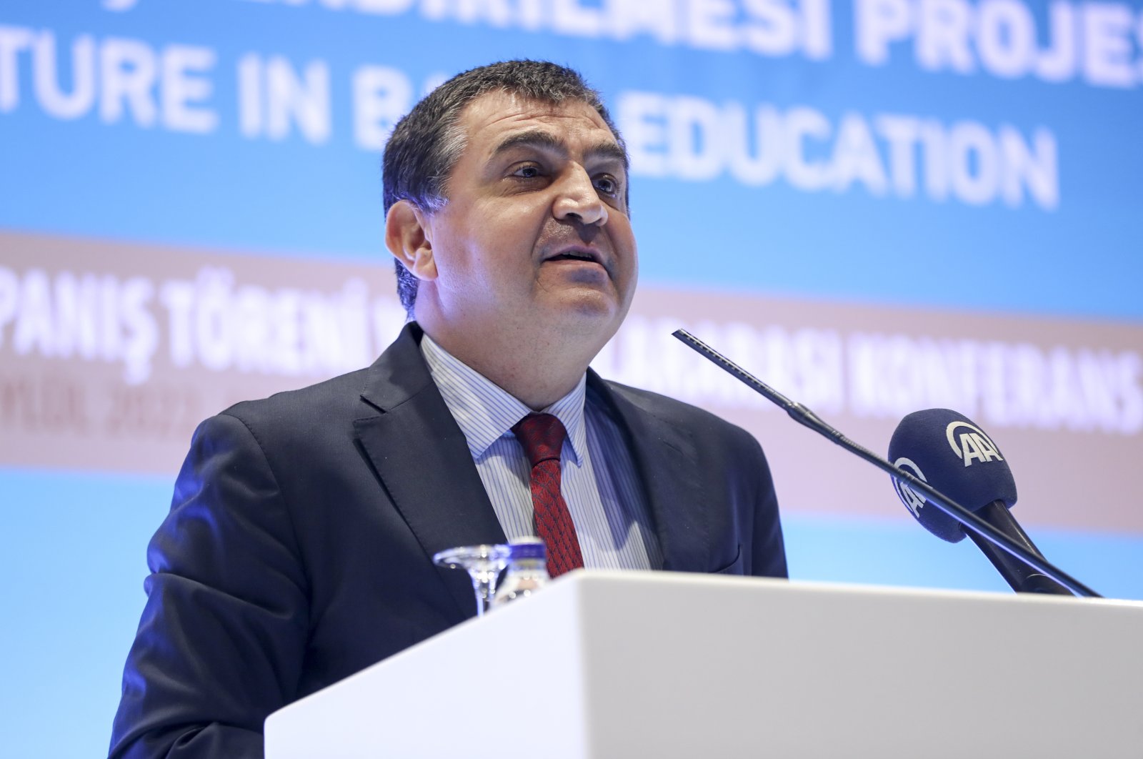 Deputy Foreign Minister Faruk Kaymakcı speaks at a conference on education in the capital Ankara, Türkiye, Sept. 21, 2022 (AA Photo)