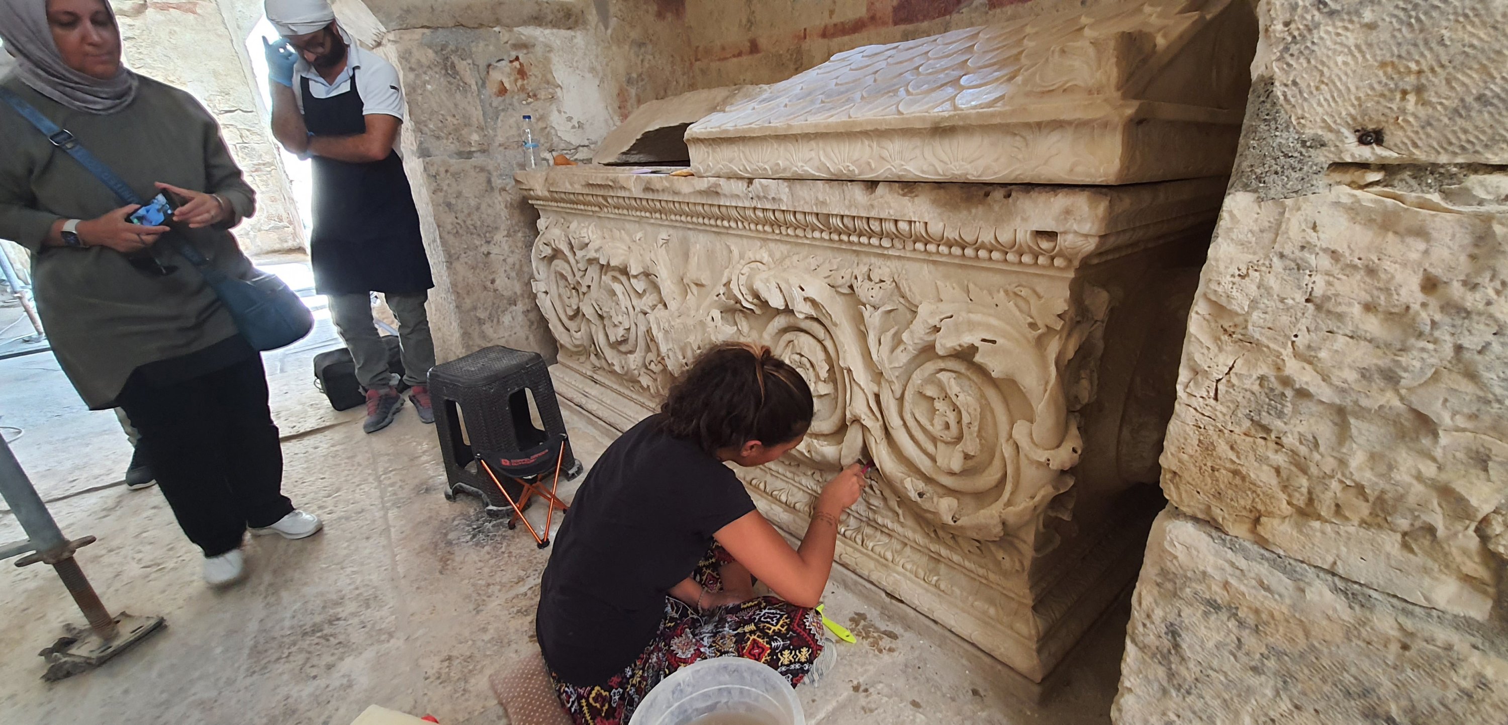 Excavations in Church of St. Nicholas, a Byzantine church, reveals exact location of St. Nicholas' tomb with a fresco of Jesus, Antalya, Türkiye, Oct. 10, 2022. (DHA Photo)