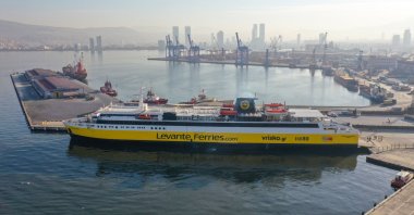 The ferry “Smyrna di Levante” is seen at the Port of Izmir after arriving from the northern Greek port city of Thessaloniki, in Izmir, western Türkiye, Oct. 11, 2022. (AA Photo)