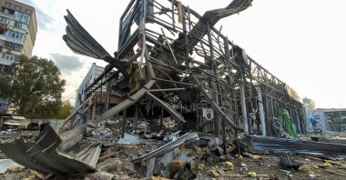 A view shows an office building of a car retailer destroyed during a Russian missile attack in Zaporizhzhia, Ukraine, Oct. 11, 2022. (Reuters Photo)