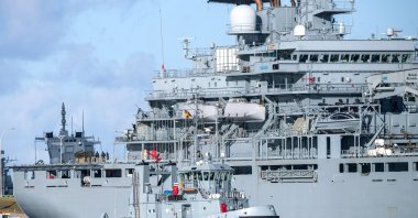 The naval vessel "Berlin" leaves the harbor in Wilhelmshaven to participate in Operation Irini off Libya, March 5, 2021. (DPA File Photo)