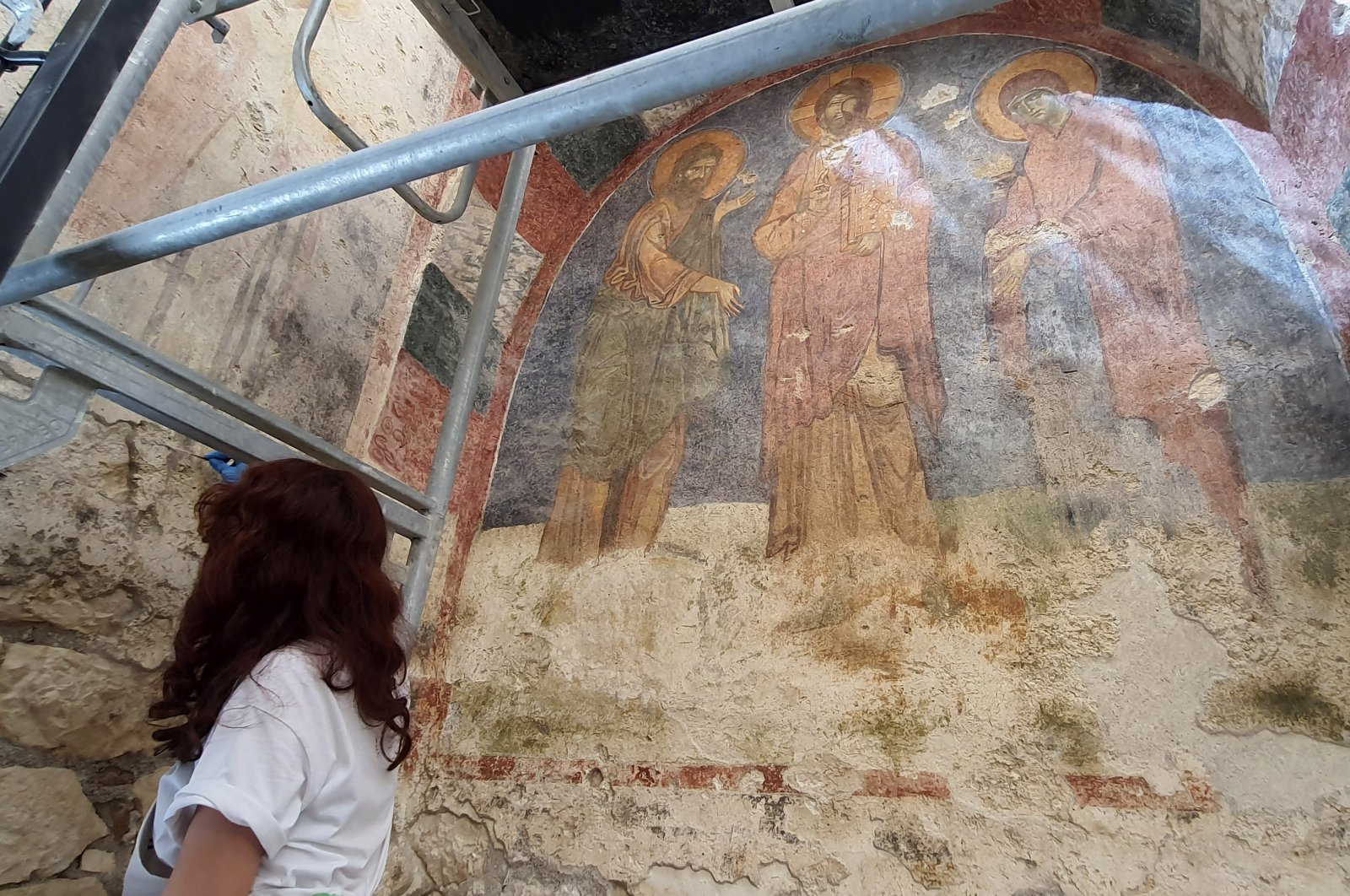 Excavations in Church of St. Nicholas, a Byzantine church, reveals exact location of St. Nicholas&#039; tomb with a fresco of Jesus, Antalya, Türkiye, Oct. 10, 2022. (DHA Photo)