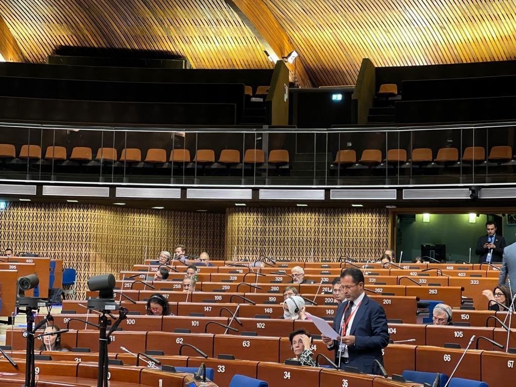 Turkish lawmaker Ziya Altunyaldız speaks at a PACE session, in Strasbourg, France, Oct. 11, 2022. (IHA Photo)