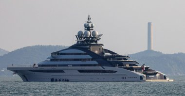 The docked 465-foot superyacht &quot;Nord,&quot; owned by the sanctioned Russian oligarch Alexey Mordashov, Hong Kong, Oct. 7, 2022. (Reuters Photo)