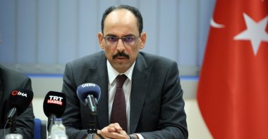 Presidential Spokesperson Ibrahim Kalın addresses reporters after a NATO meeting in Brussels, Belgium, June 20, 2022. (AA)
