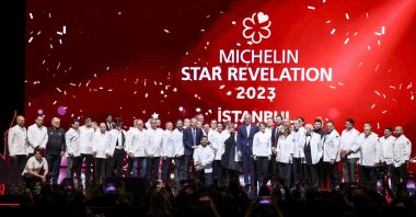 Various chefs and staff celebrate star revelations of Michelin Guide&#039;s Istanbul edition, in Istanbul, Türkiye, Oct. 11, 2022. (AA Photo)