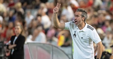 Spain's head coach Jorge Vilda reacts during the women's international friendly football match between Spain and Sweden at the Estadio Nuevo El Arcangel, Cordoba, Oct. 7, 2022. (AFP Photo)