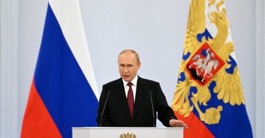 Russian President Vladimir Putin delivers a speech during a ceremony to declare the annexation of the Russian-controlled territories of four Ukraine&#039;s Donetsk, Luhansk, Kherson and Zaporizhzhia regions, after holding what Russian authorities called referendums in the occupied areas of Ukraine that were condemned by Kyiv and governments worldwide, in the Georgievsky Hall of the Great Kremlin Palace in Moscow, Russia, Sept. 30, 2022. (Sputnik/Grigory Sysoyev/Kremlin via Reuters/File Photo)