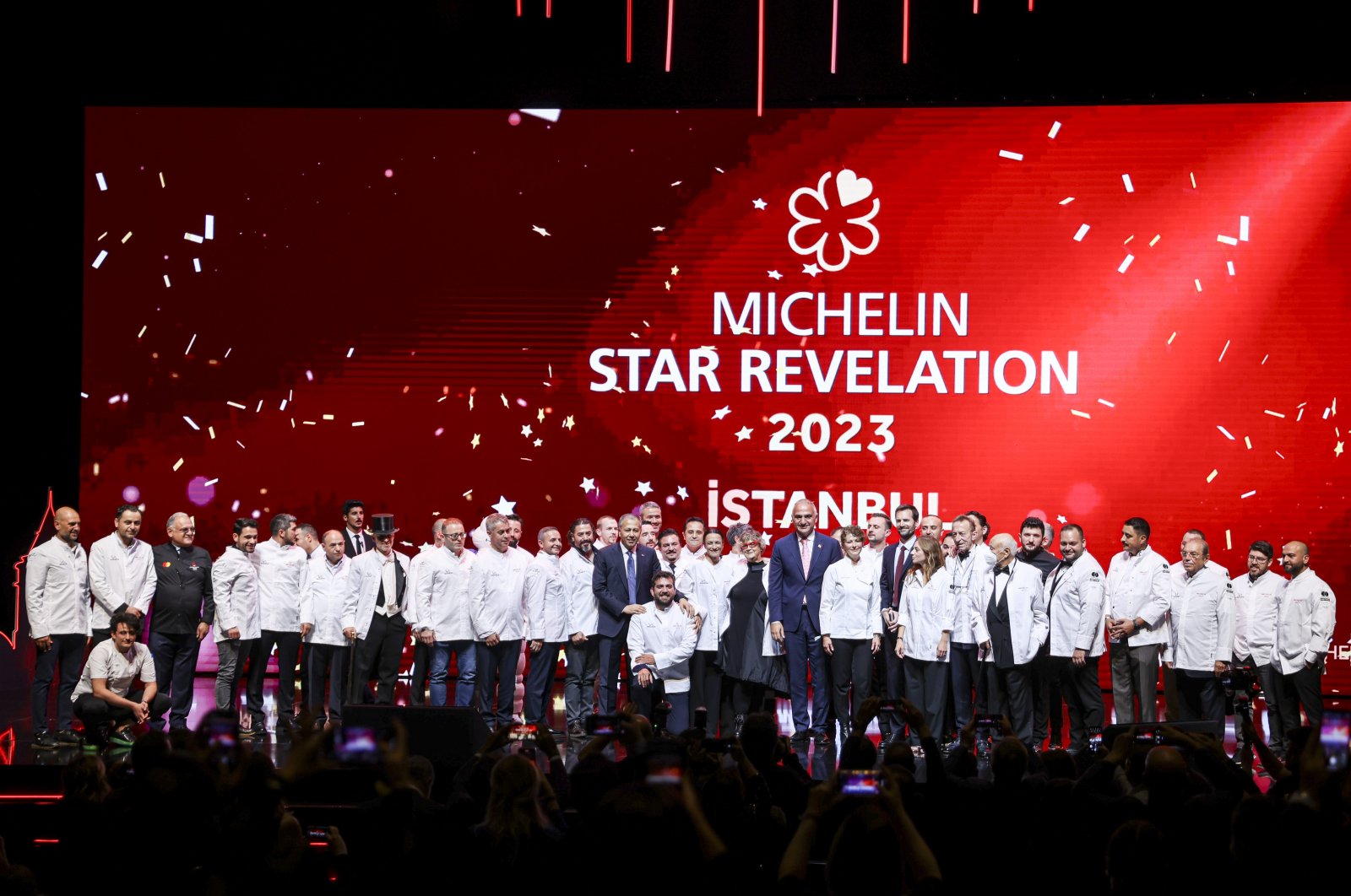 Various chefs and staff celebrate star revelations of Michelin Guide&#039;s Istanbul edition, in Istanbul, Türkiye, Oct. 11, 2022. (AA Photo)
