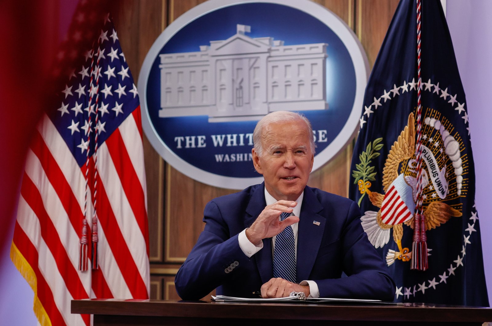 U.S. President Joe Biden addresses a virtual audience attending the Summit on Fire Prevention and Control, at the White House, Washington, U.S., Oct. 11, 2022. (EPA Photo)