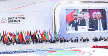 President Recep Tayyip Erdoğan speaks at the summit of the Conference on Interaction and Confidence Building Measures in Asia (CICA) in Astana, Kazakhstan, Oct. 13, 2022. (AA Photo)