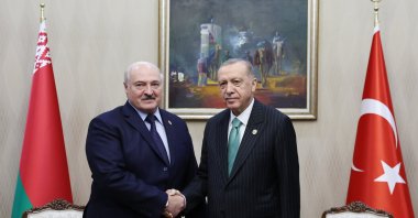 President Recep Tayyip Erdoğan (R) and his Belarusian counterpart Aleksandr Lukashenko meet in Astana, Kazakhstan, Oct.13, 2022. (AA Photo)