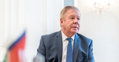 Gennady Gatilov, permanent representative of the Russian Federation to the United Nations Office and other International Organizations in Geneva speaks during an interview with Reuters in Geneva, Switzerland, Oct.13, 2022. (Reuters Photo)
