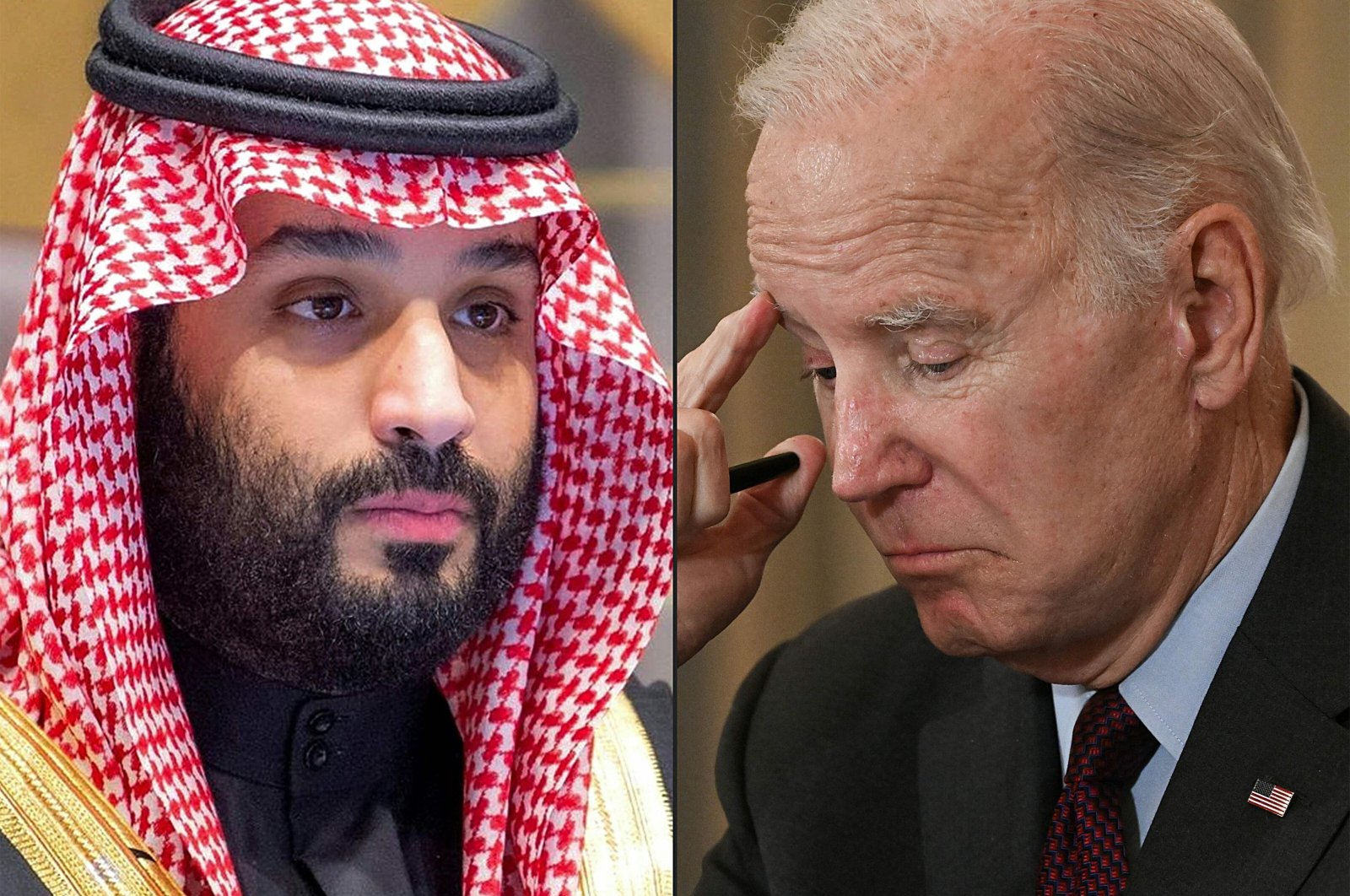 This combination of photos shows Saudi Crown Prince Mohammed bin Salman (L) attending a meeting in Riyadh, Saudi Arabia on Dec. 30, 2021 in this photograph provided by the Saudi Press Agency and U.S. President Joe Biden attending a meeting in Washington, D.C., U.S. on Oct. 4, 2022. (AFP Photo)