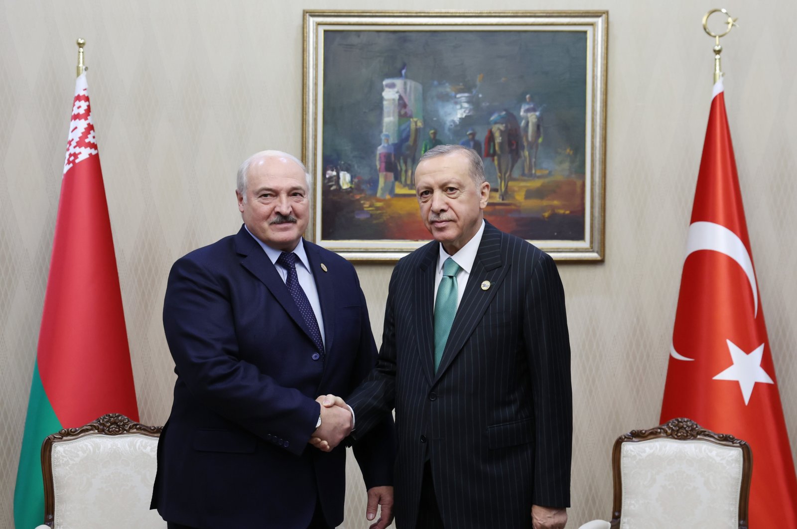 President Recep Tayyip Erdoğan (R) and his Belarusian counterpart Aleksandr Lukashenko meet in Astana, Kazakhstan, Oct.13, 2022. (AA Photo)