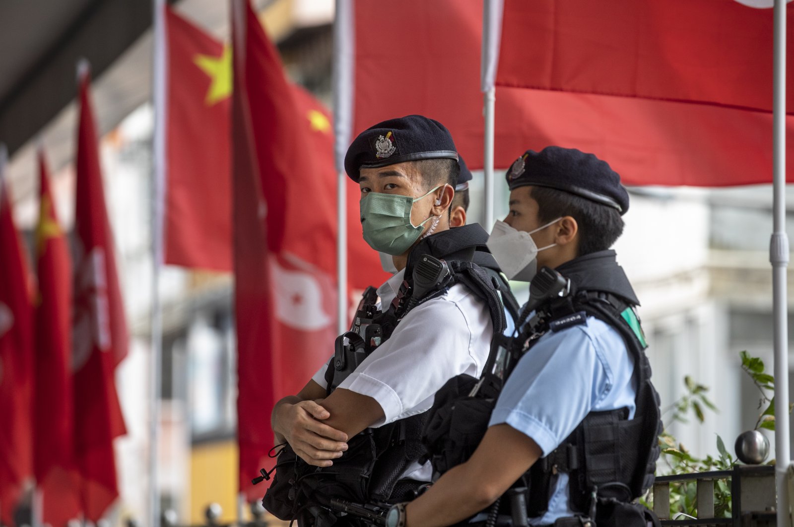 Police officers stand guard during China&#039;s National Day. Hong Kong, China, Oct. 01 2022. (EPA Photo)