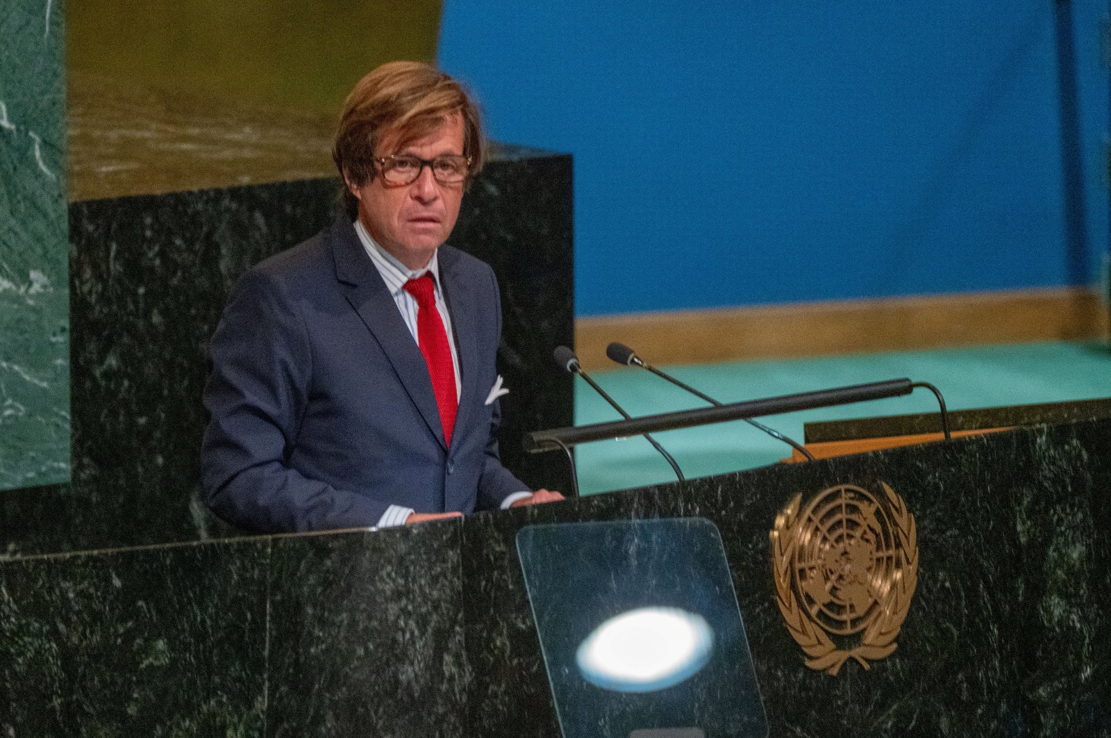 UNGA President Nicolas de Riviere addresses the general assembly prior to a vote on a resolution condemning the annexation of parts of Ukraine by Russia. New York City, New York, U.S., Oct. 12, 2022. (REUTERS Photo)