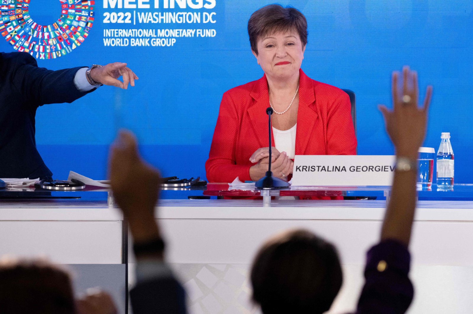 International Monetary Fund (IMF) Managing Director Kristalina Georgieva takes questions during a press conference on the sidelines of the IMF and the World Bank Group annual meeting at the IMF headquarters in Washington, D.C., U.S., Oct. 13, 2022. (AFP Photo)