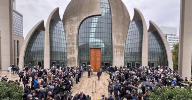 The congregation at Cologne Central Mosque gathers for Friday prayers, Germany, Oct. 14, 2022. (AA Photo)