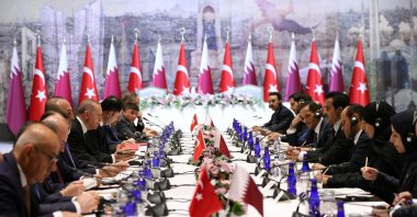 President Recep Tayyip Erdoğan and Qatar&#039;s Emir Sheikh Tamim bin Hamad Al Thani chair the 8th meeting of the Strategic Committee in Istanbul, Türkiye, Oct. 14, 2022. (AA Photo)