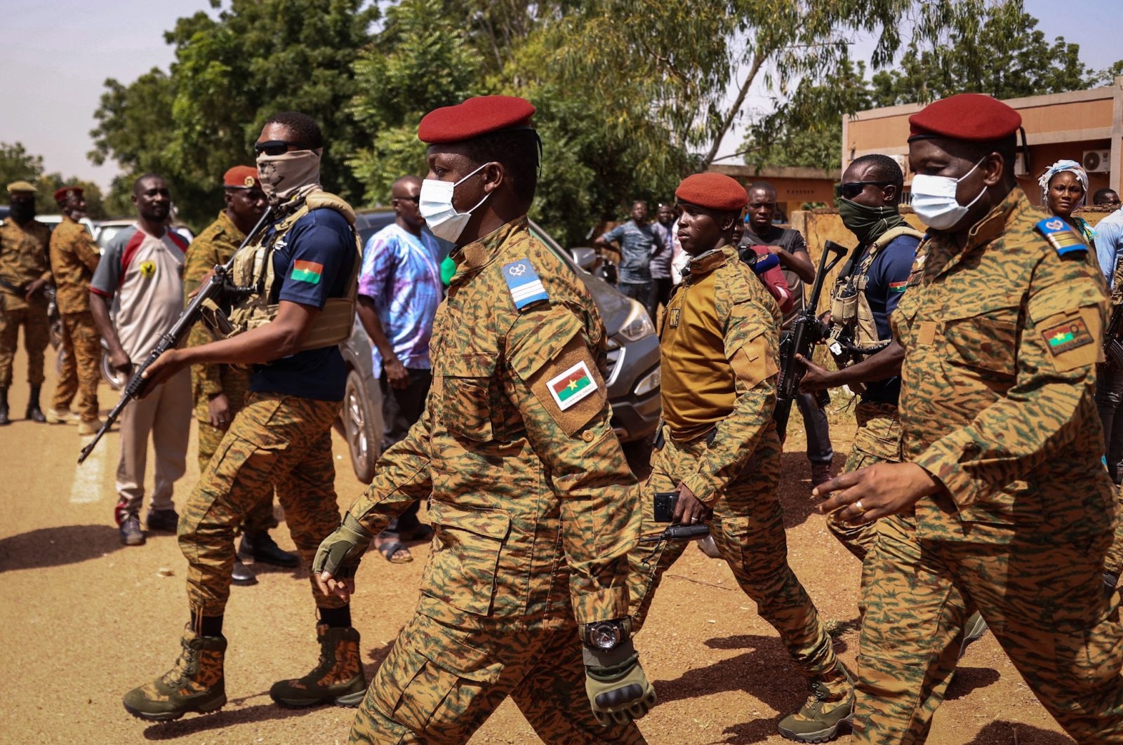 Burkina Faso&#039;s new leader Capt. Ibrahim Traore arrives for a ceremony to honor the soldiers killed in Gaskinde, Ouagadougou,  Oct. 8, 2022. (AFP Photo)