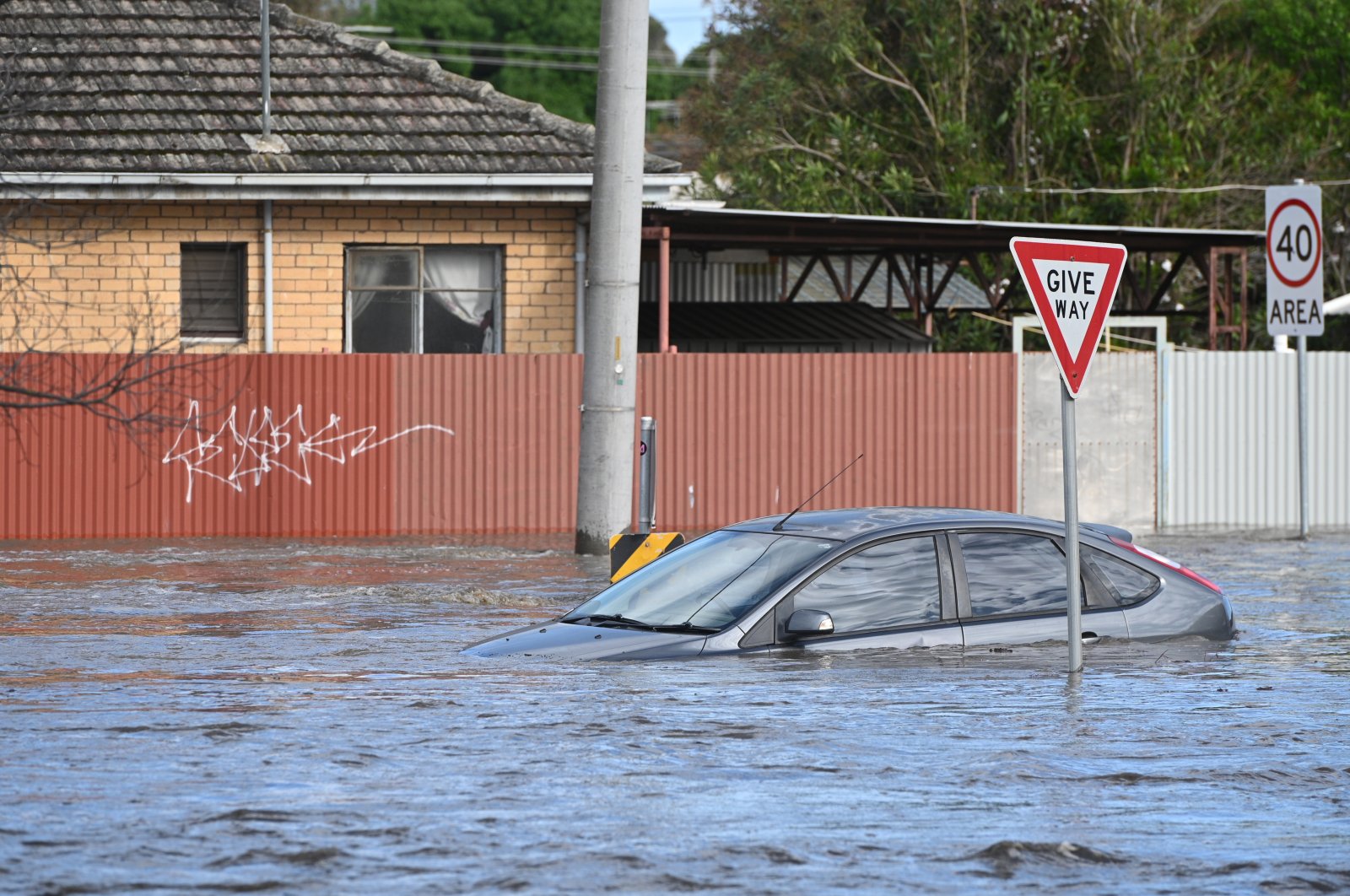 A submerged car in Maribyrnong, Melbourne, Australia, Oct. 14 2022. (EPA Photo)