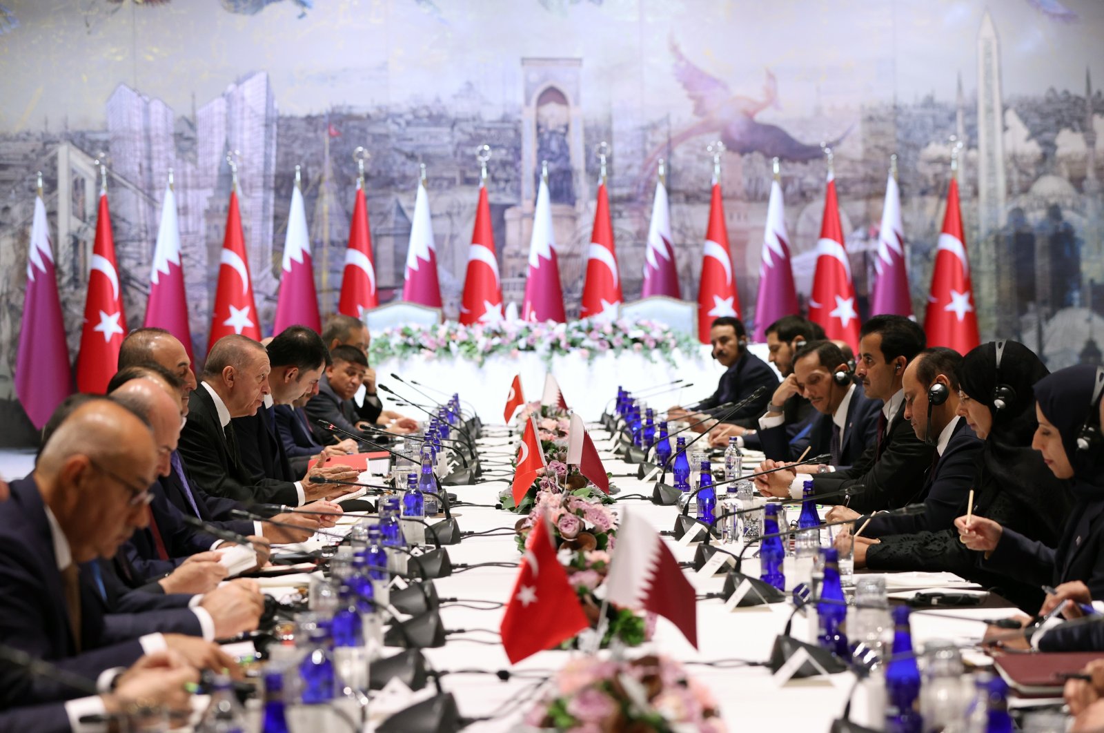 President Recep Tayyip Erdoğan and Qatar&#039;s Emir Sheikh Tamim bin Hamad Al Thani chair the 8th meeting of the Strategic Committee in Istanbul, Türkiye, Oct. 14, 2022. (AA Photo)