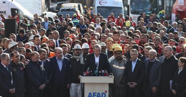 President Recep Tayyip Erdoğan visits the coal mine where an explosive incident killed 41, in the Amasra district of Bartın, Türkiye, Oct. 15, 2022. (AA Photo)