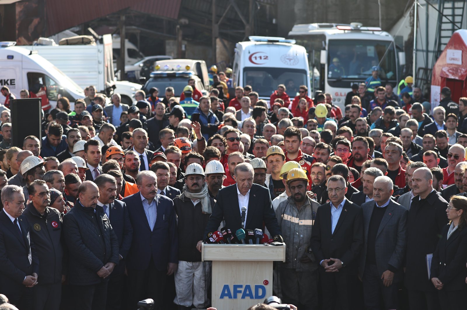 President Recep Tayyip Erdoğan visits the coal mine where an explosive incident killed 41, in the Amasra district of Bartın, Türkiye, Oct. 15, 2022. (AA Photo)