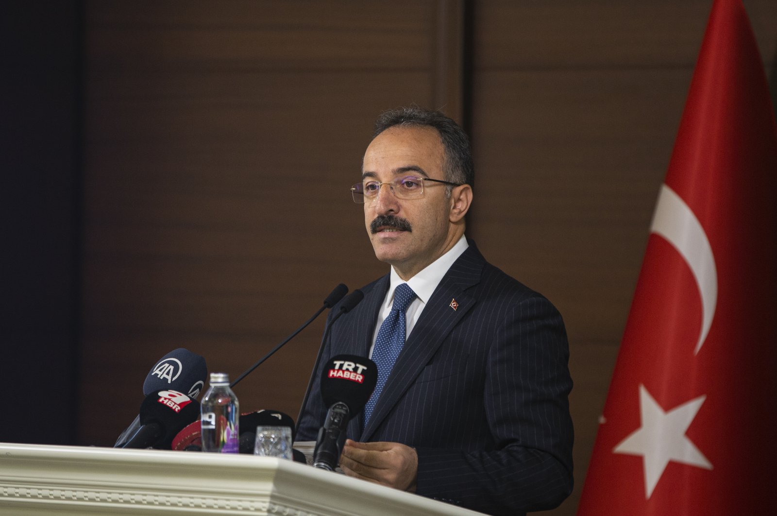 Deputy Minister of Interior Ismail Çataklı speaking at a "Monthly Press Information Meeting" covering the activities of the ministry, Ankara, Türkiye, Oct. 5, 2022. (AA Photo)