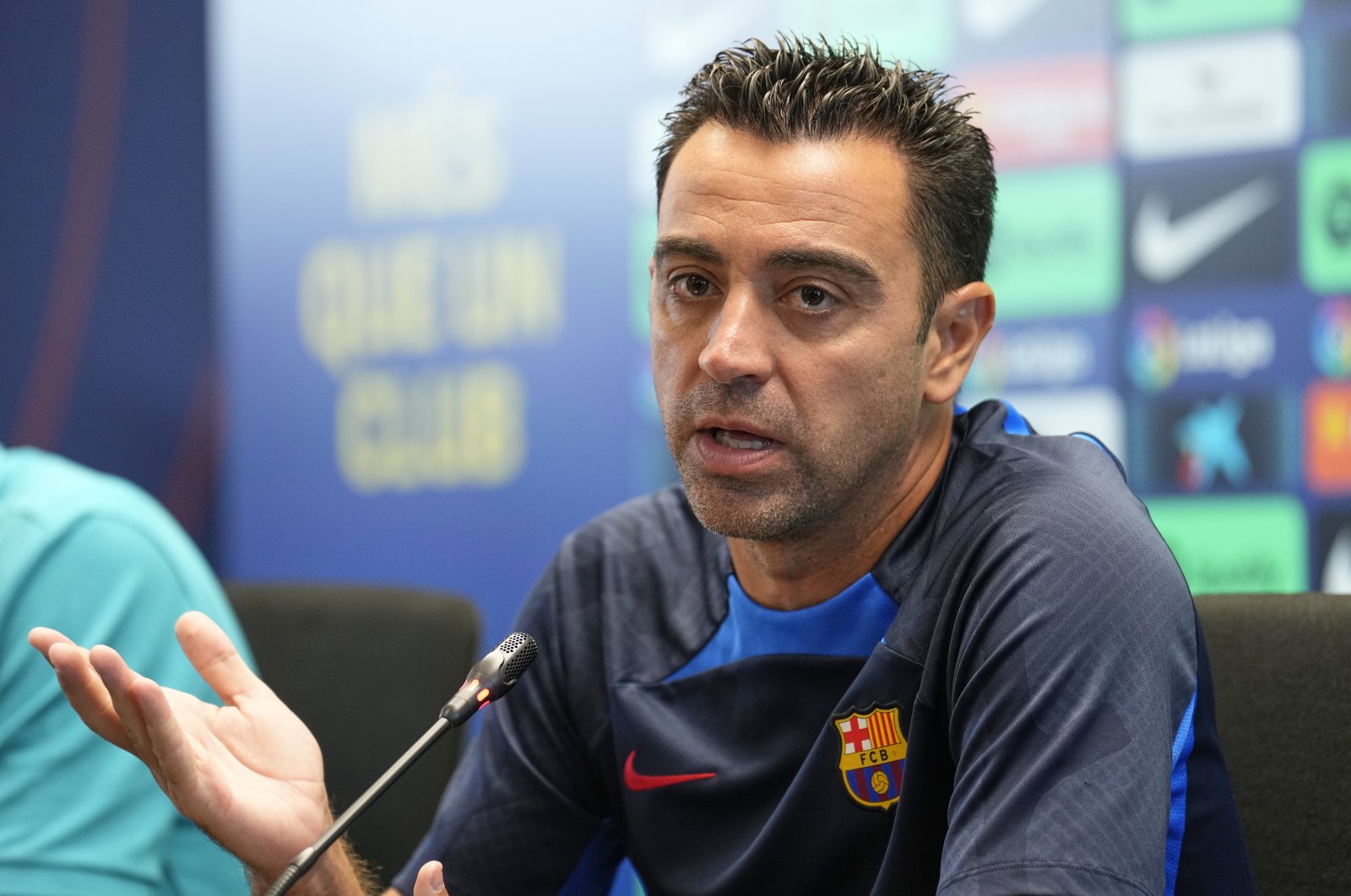 FC Barcelona&#039;s head coach Xavi Hernandez reacts during a press conference held at Joan Garper Sports City, Barcelona, Catalonia, Spain, Oct. 15, 2022. (EPA Photo)