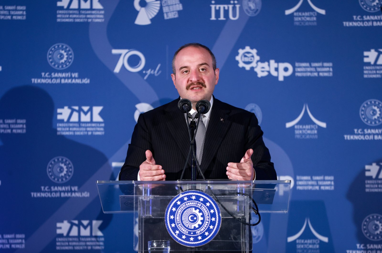 Industry and Technology Minister Mustafa Varank speaks at the opening ceremony of the Industrial Design and Prototyping Center of the Istanbul Chamber of Industry (IDEA4 Istanbul), Istanbul, Türkiye, Oct. 15, 2022. (AA Photo)