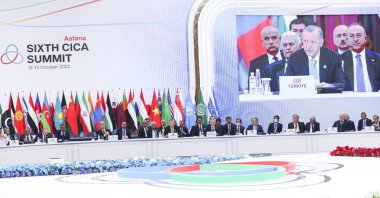 President Recep Tayyip Erdoğan speaks at the summit of the Conference on Interaction and Confidence Building Measures in Asia (CICA) in Astana, Kazakhstan, Oct. 13, 2022. (AA Photo)