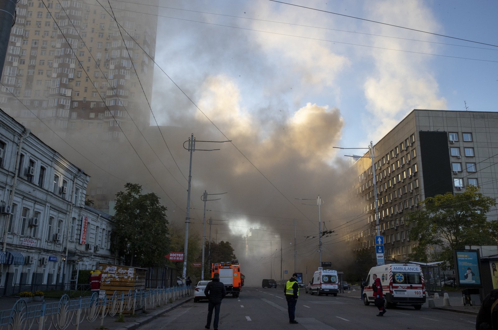 Explosions are seen as Russian forces attack the Ukrainian capital, Kyiv, Ukraine, Oct. 17, 2022. (AA Photo)