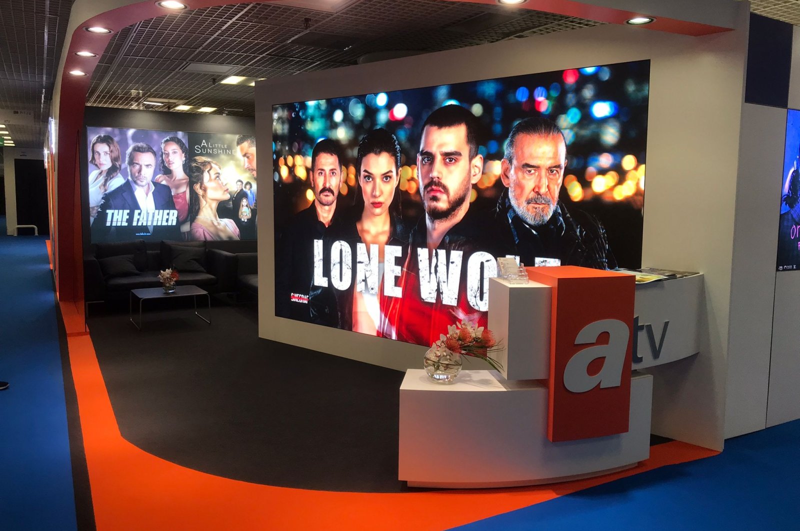 A booth of Turkuvaz Media&#039;s ATV is seen during the MIPCOM fair, in Cannes, France, Oct. 17, 2022. (Photo by Betül Alakent)