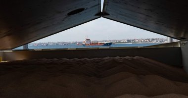 The Barbados-flagged ship "Nord Vind" from Ukraine loaded with grain is anchored prior to its inspection off Istanbul, Türkiye, Oct. 11, 2022. (AFP Photo)