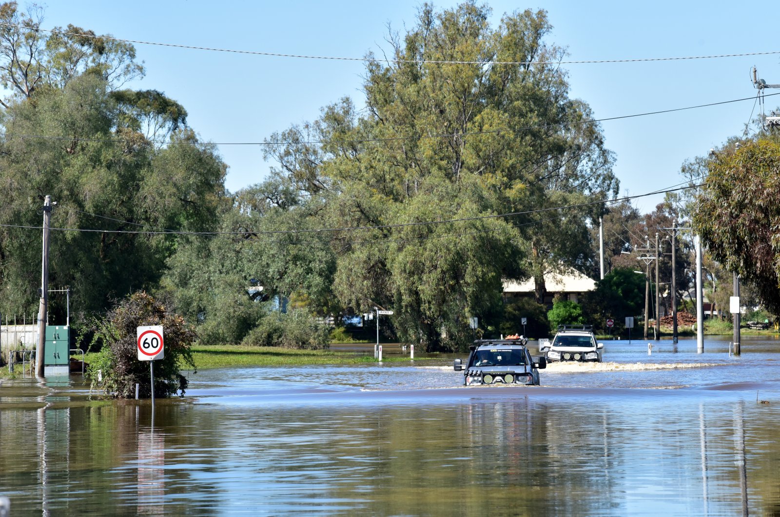 Cars covered in water after floods, Rochester, Victoria, Australia, Oct. 17, 2022. (EPA Photo)