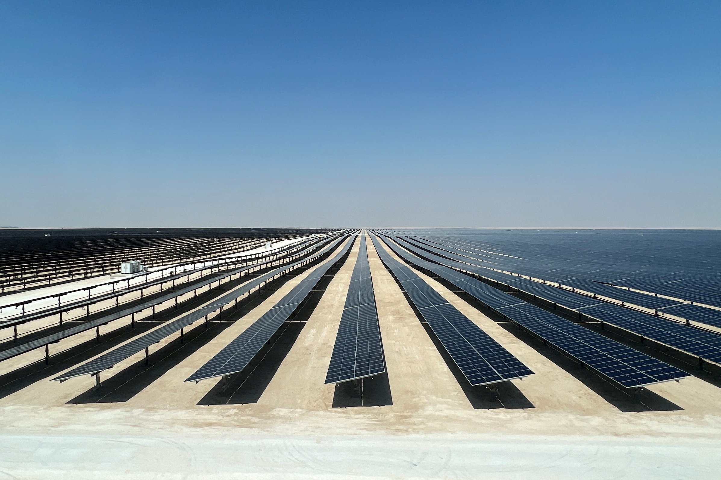 Solar Panels are seen at the al-Kharsaah solar plant project, Qatar, Oct. 18, 2022. (REUTERS/Imad Creidi)