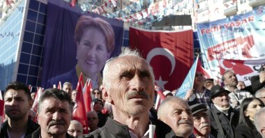 Turkish people listen to Good Party (IP) Chairperson Meral Akşener as she addresses her supporters during a rally in Ankara, Türkiye, March 25, 2019. (AP Photo)